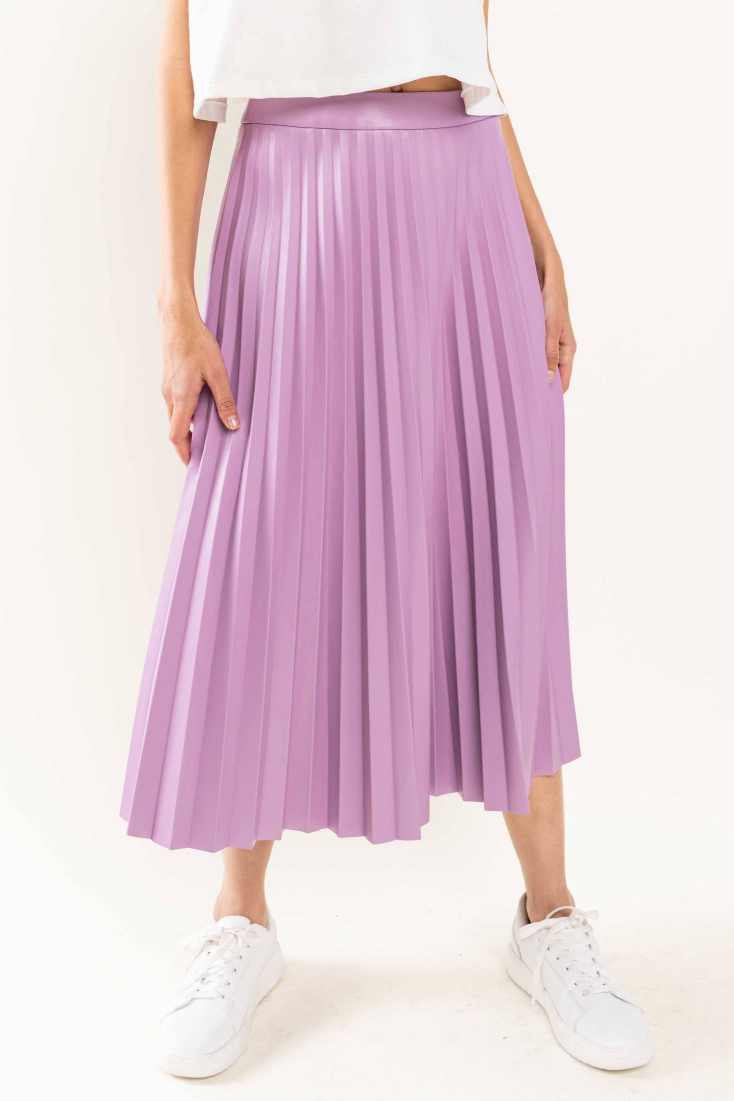 Faux Leather Pleated Midi Skirt