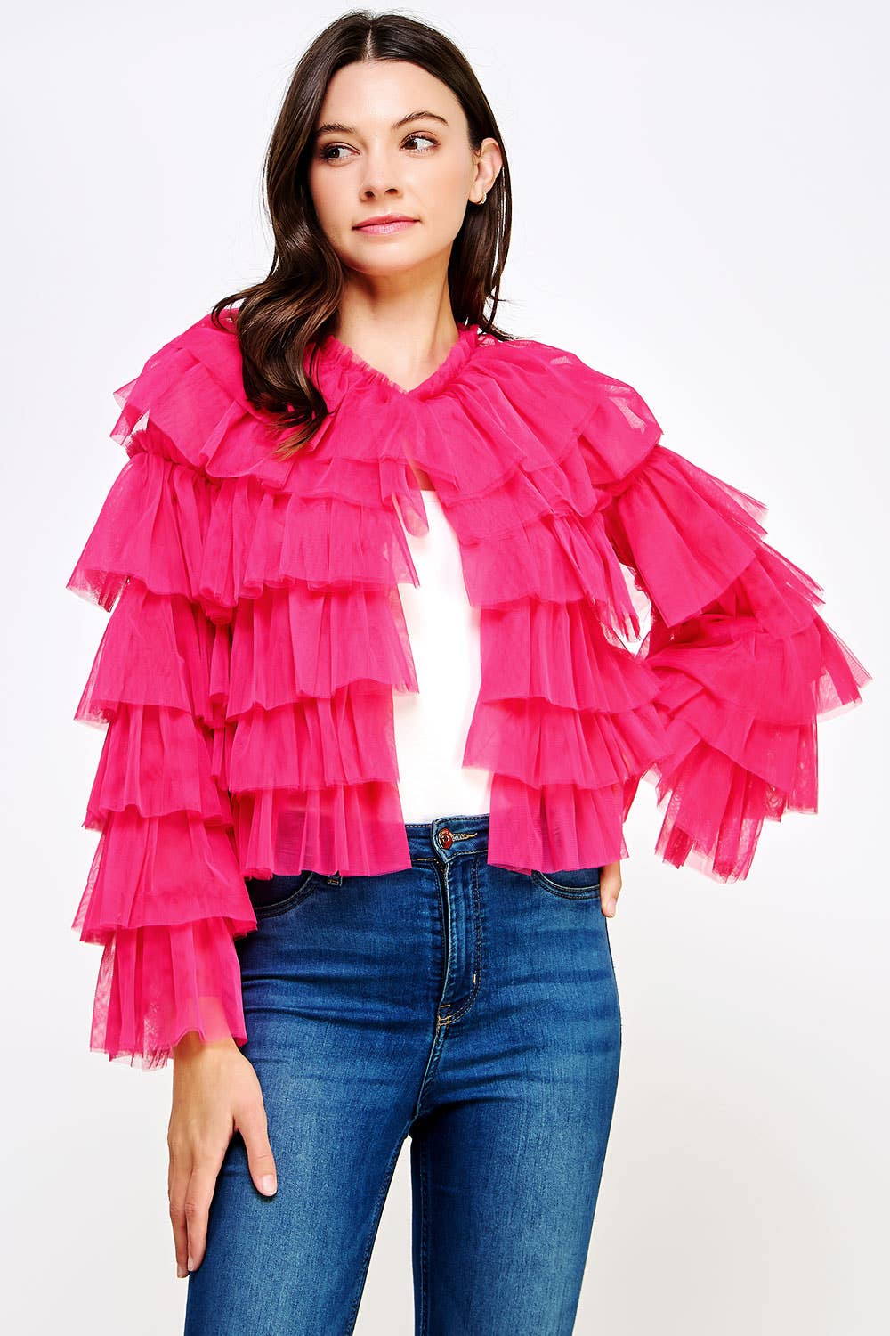The Marla Ruffle Tulle Cardigan Jacket