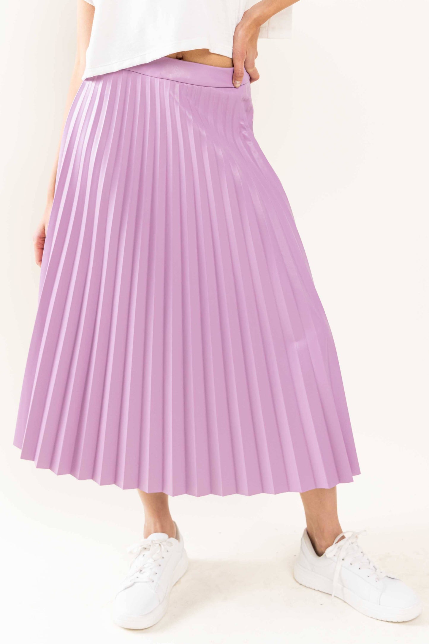 Faux Leather Pleated Midi Skirt