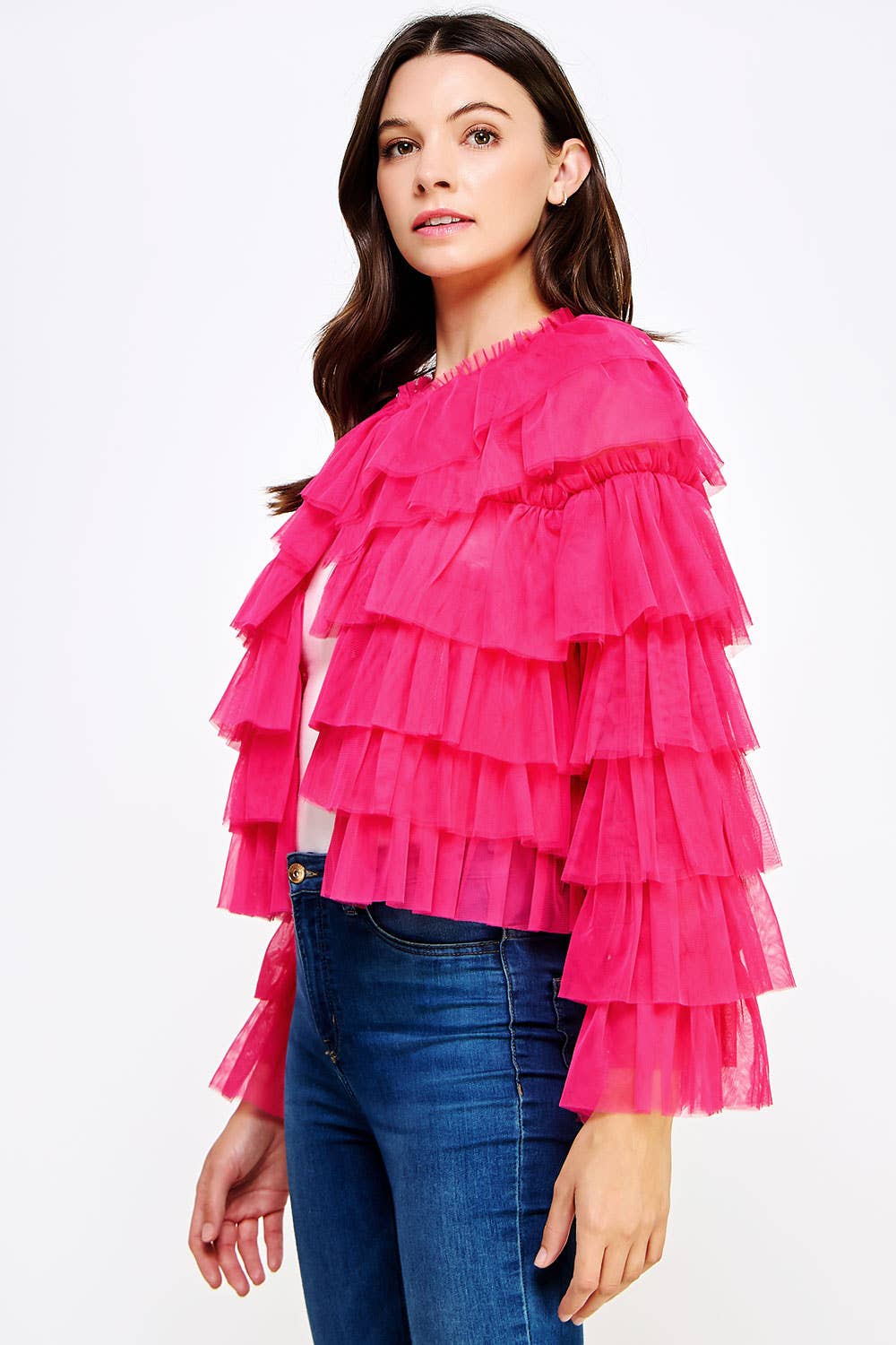 The Marla Ruffle Tulle Cardigan Jacket
