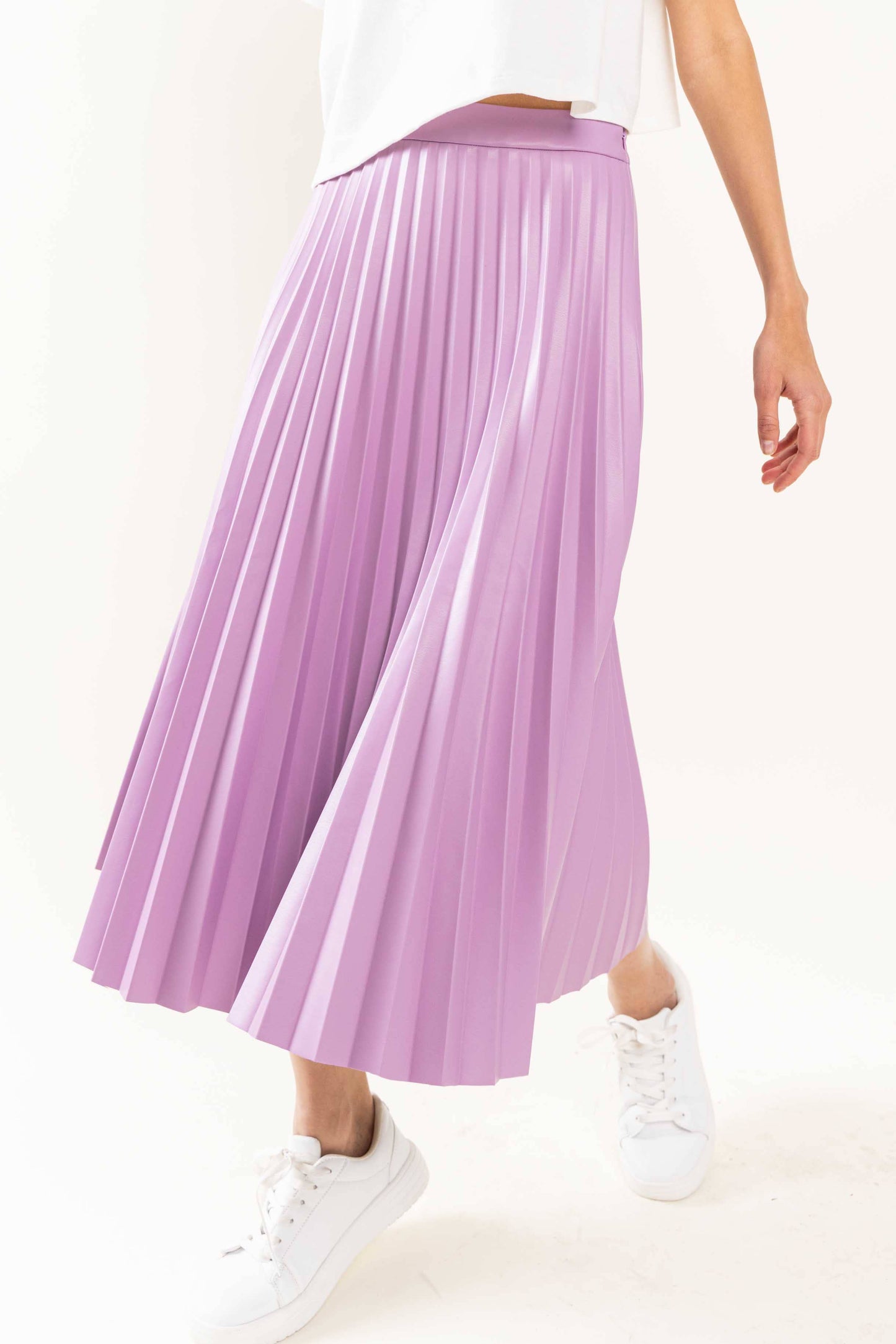 Faux Leather Pleated Midi Skirt