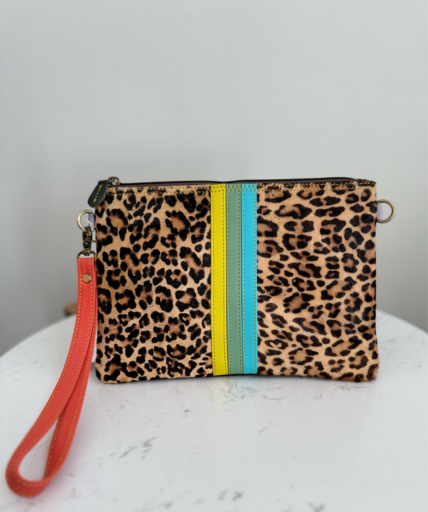 Evie Colorful Striped Leather Wristlet and Crossbody Bag