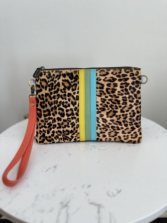 Evie Colorful Striped Leather Wristlet and Crossbody Bag