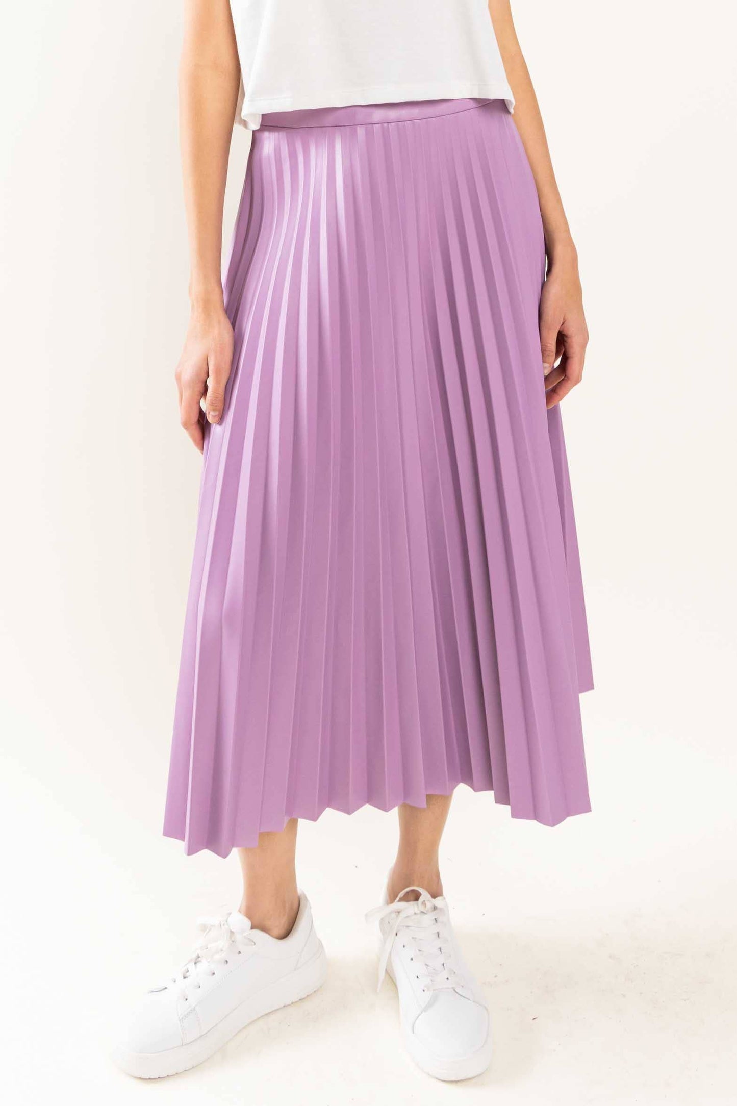 Faux Leather Pleated Midi Skirt