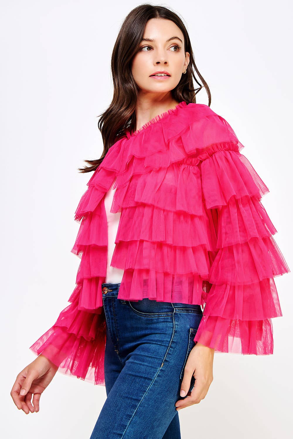 The Marla Ruffle Tulle Cardigan Jacket