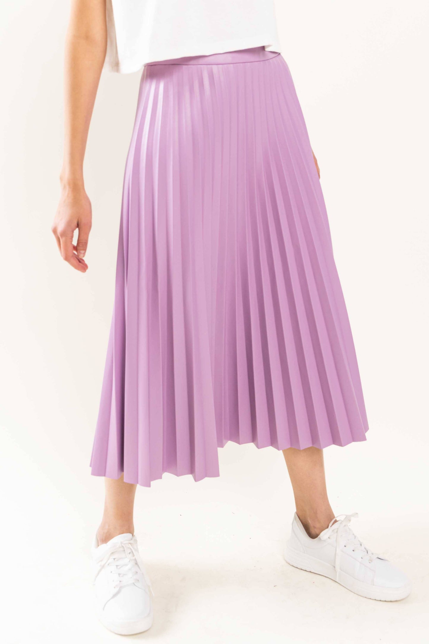 Faux Leather Pleated Midi Skirt